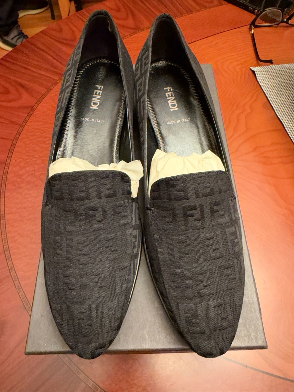 Fendi Black FF Jacquard Slip-On Loafers